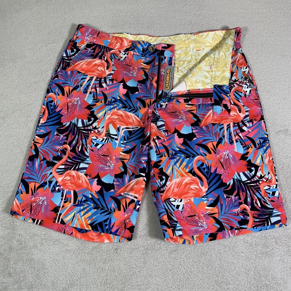 Loudmouth Flamingo Island Shorts Mens 36 Tropical Floral Golf Print 11" Inseam